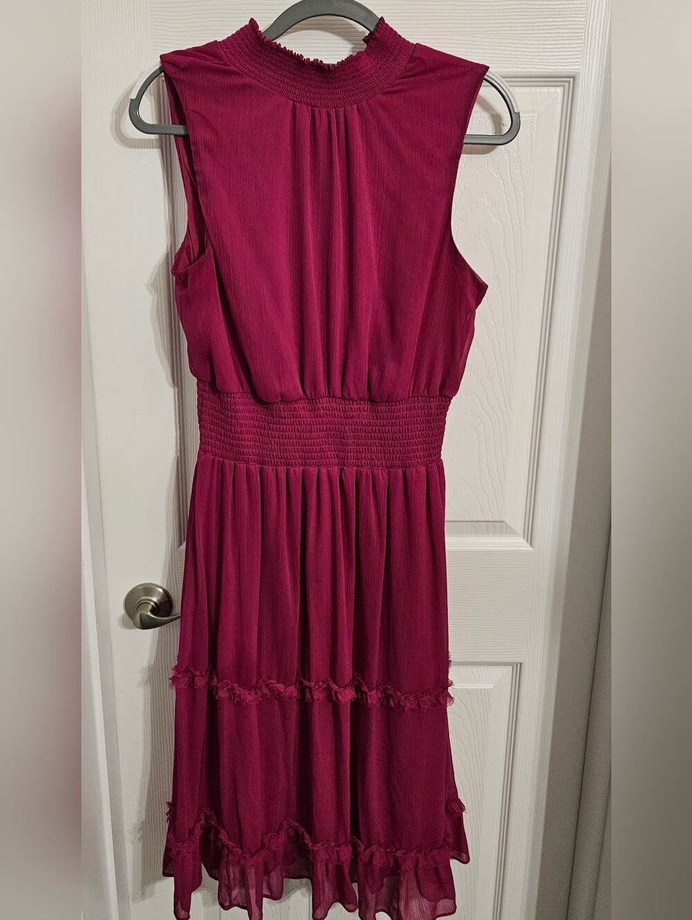 Sam and Jess Sleeveless Smocked Waist Midi Dress in Deep Berry